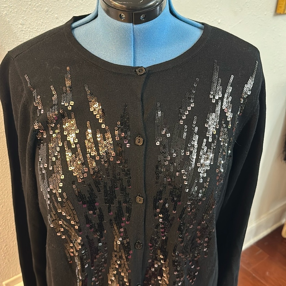 Bob Mackie black sequin cardigan.